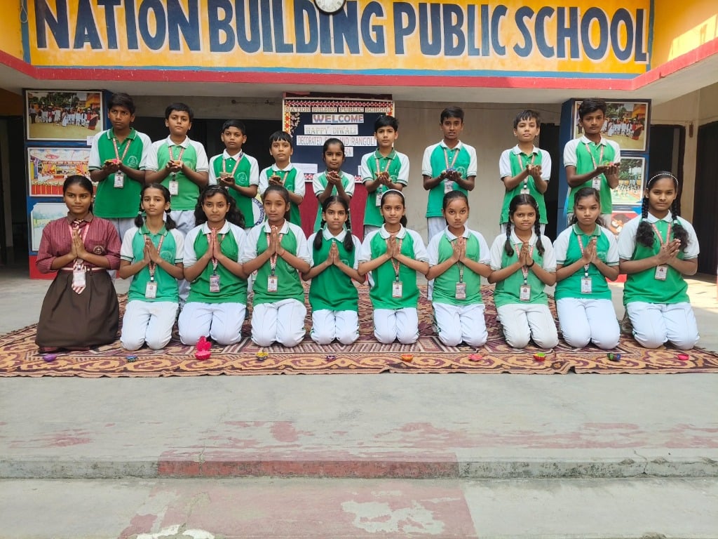 Students with decorated Diyas